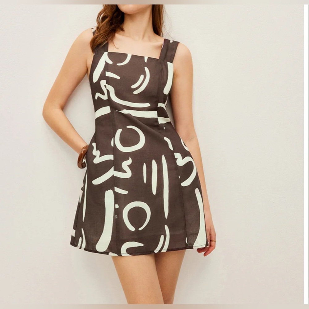 LG Commense Brown Mini Dress with Cream Abstract Print
